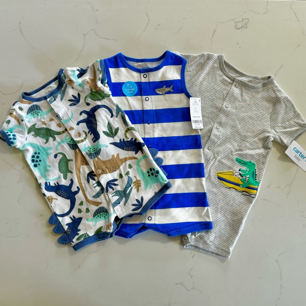 New w/tags! Carter's Kids One Pieces - Dinosaur and Striped Designs